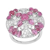 925 Sterling Silver Pink Tourmaline Gemstone Cocktail Statement Circle Wedding Ring