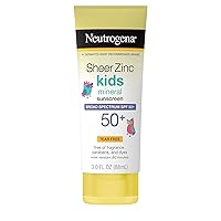 Neutrogena Sheer Zinc Oxide Kids Mineral Sunscreen Lotion, Broad Spectrum SPF 50+ with UVA/UVB Protection, Water-Resistant for 80 Minutes, Paraben-, Dye-, Fragrance- & Tear Free, 3 fl. oz