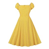 1950s Vintage Polka Dots Swing Dress for Womens Audrey Hepburn Prom Cocktail Dress Cap Sleeve Rockabilly Party Dress