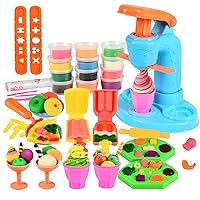 Play Color Dough Sets for Kids Ages 2-4-8, 34 Pcs Dough Ice Cream Maker Kitchen Creations Party Favors Playset, 22 Dough Tools & 12 Cans Play Food Toy, Boys & Girls Birthday Chriatmas Gift