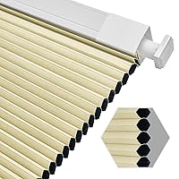 Custom Cordless Window Shades No Drill No Tools Tools-Free Blackout Cellular Blinds for Windows Doors, Thermal Insulated Noise Reduce Easy Install Honeycomb Shade, Apricot Yellow Blind