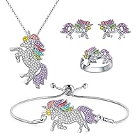 Unicorns Gifts for Girls Kids Jewelry 2 or 4 Pack Unicorn Necklace Bracelet Earrings Ring Jewelry Set Birthday Gifts for Girls Daughter Granddaughter Niece