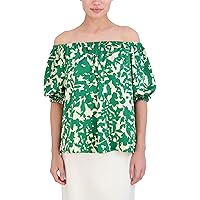 BCBGMAXAZRIA Women's Off The Shoulder Neck Puff Sleeve Pullover Blouse