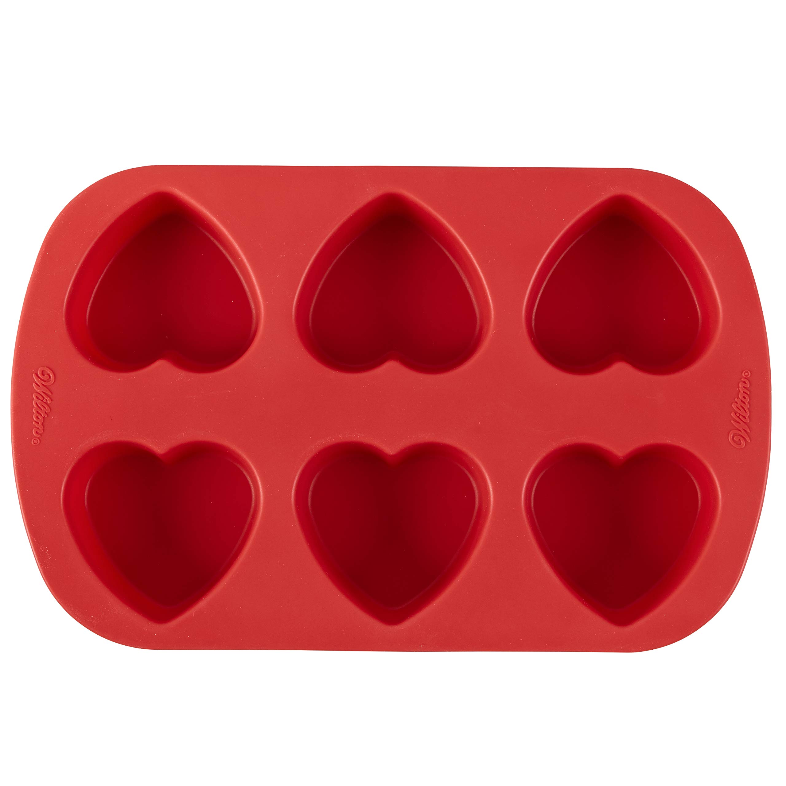Wilton Mini Silicone Heart Mold, 6-Cavity Silicone Mold for Heart Shaped Cookies and Candy, Red