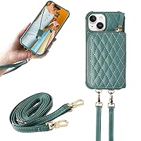 MONASAY Zipper Wallet Case Compatible for iPhone 15,[Glass Screen Protector ][RFID Blocking] Flip Leather Handbag Phone Cover with Card Holder&Detachable Crossbody Shoulder Lanyard Strap, Light Green