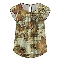 Summer Outfits Women Peplum Tops for Women 2024 Summer Casual Fashion Print Bohemian Loose Fit with Short Sleeve Round Neck Shirts Army Green Large