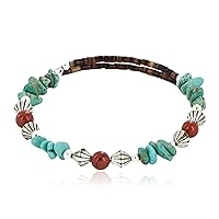$80Tag Certified Navajo Natural Turquoise Red Adjustable Wrap Native Bracelet 12883 Made by Loma Siiva