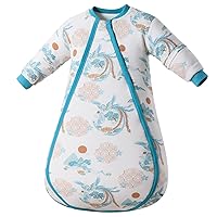 Baby Sleeping Sack, 100% Cotton Wearable Blanket Cyan Baby Smart Thermostatic Baby Sleep Bag with Detachable Long Sleeve 1.0 TOG (24-36 Months, L)