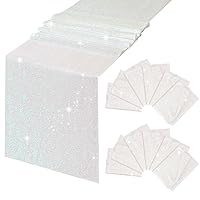 Christmas White Table Runner Glitter Table Runner 12 Panels 12x72 Inch Iridescent Runner for Holiday Party Wedding Table Decorations