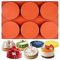 Round Disc Baking Silicone Mold 6-Cavity, 4inch, Circle Epoxy Resin Tray, Chocolate Cake Pie Custard Tart Muffin Sandwiches Eggs Bakeware, Soap Concrete Cement Plaster Pan