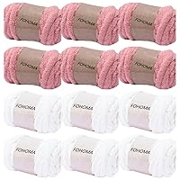 Chunky Blanket Chenille Yarn - 12 Pack, Blush Pink 48oz + Milk White 48oz Luxury Super Bulky Thick Polyester Jumbo Weaving Crochet Craft Cream Yarns for Throw Blanket Pillows