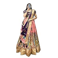 Festival Party Wear Indian Women Silk Printed Weaving Borde Lehenga Choli 5659