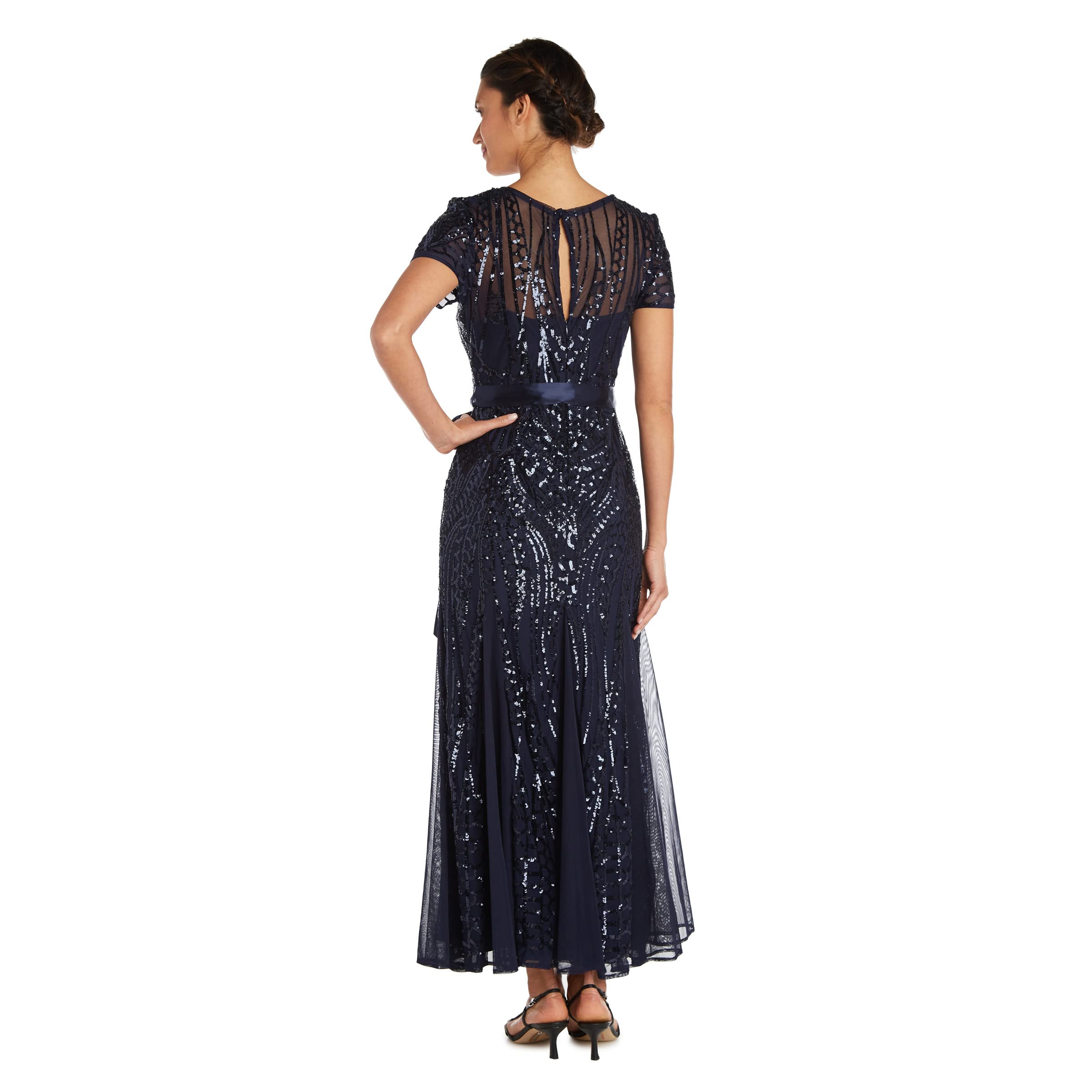 R&M Richards Women's Sequined Embellished Full Length Maxi Evening Dress Gown
