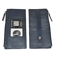 Leatherboss Leather All in One Card Case Holder Slim Wallet With Card Protection Strap, Blue