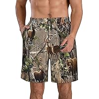 Hunting Deer Bear Elk Print Men's Beach Shorts Hawaiian Summer Holiday Casual Lightweight Quick-Dry Shorts