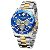 MEGALITH Men's Watch 10 ATM Waterproof Watch Men's Stainless Steel Chronograph Large Watch Men's Analogue Luminous Calendar Designer Gift for Men