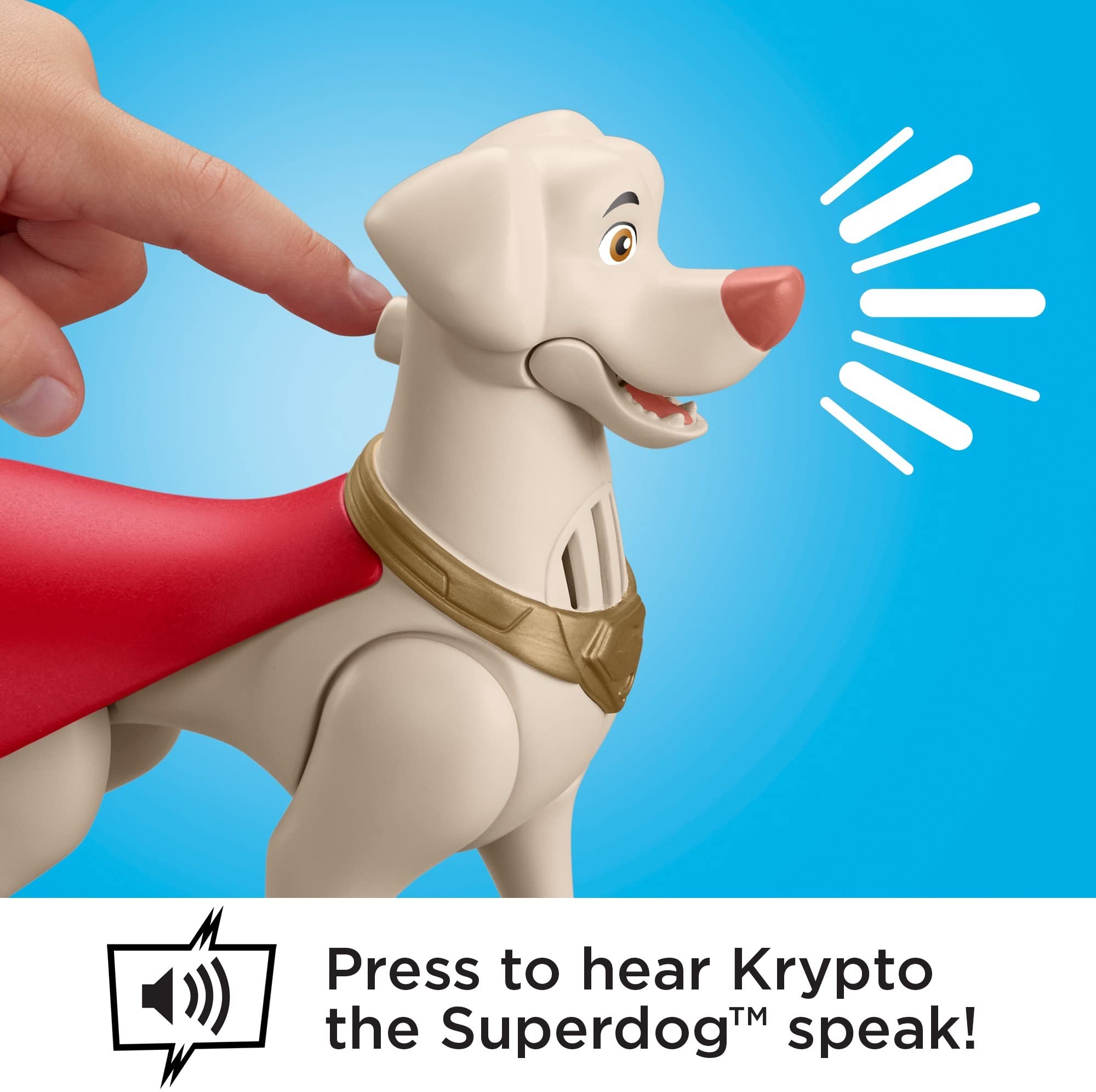 Fisher-Price DC League of Super-Pets Toy Talking Krypto Poseable Figure with Sounds and Phrases for Preschool Kids Ages 3+ Years