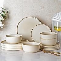 AmorArc Stoneware Dinnerware Sets of 4, Reactive Ceramic Plates and Bowls Set,Highly Chip and Crack Resistant | Dishwasher & Microwave Safe | Round Dishes Set Service for 4 (12pc) Dishes Set