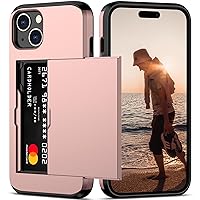 Nvollnoe Compatible with iPhone 15 Case with Card Holder Heavy Duty Protective Dual Layer Shockproof Hidden Card Slot Slim Wallet Phone Cover for Women&Men 6.1 inch(Rose Gold)