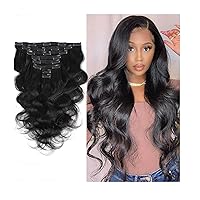 Body Wave Clip In Hair Extensions Brazilian Hair Double Weaving Real Human Hair Natural Black Hair Extensions Clip Ins (Color : Natural, Size : 30 INCH)