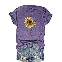 Women Crew Neck Sunflower Tee Shirt Floral Graphic Loose Tees 2024 Trendy Short Sleeve Tshirts Garden Lover Top