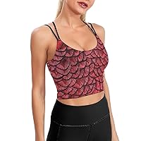 Dragon Scales Red Yoga Bra Sports Padded Fitness Workout Top Women Running Cross Back Wirefree