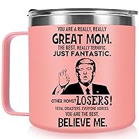 Funny Mothers Day Gifts for Mom Gifts From Son Daughter Kids - Mom Coffee Mug Cup, Great Mother Gifts for Mom Birthday Gifts, Donald Trump Gifts for Mom, 14 Oz Trump Mothers Day Mug for Mom Pink