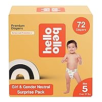 Hello Bello Premium Diapers, Size 5 (27+ lbs) Surprise Pack for Girls - 72 Count, Hypoallergenic with Soft, Cloth-Like Feel - Assorted Girl & Gender Neutral Patterns