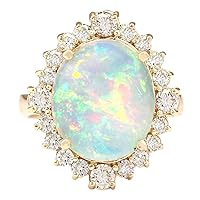 6.53 Carat Natural Multicolor Opal and Diamond (F-G Color, VS1-VS2 Clarity) 14K Yellow Gold Cocktail Ring for Women Exclusively Handcrafted in USA