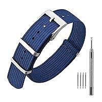 ANNEFIT Nylon Watch Band 18mm, One-Piece Waterproof Military Watch Straps with Heavy Silver Buckle (Blue)