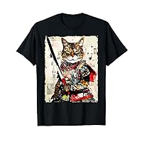 Vintage samurai cat tee Japanese ninja urban art graphic T-Shirt