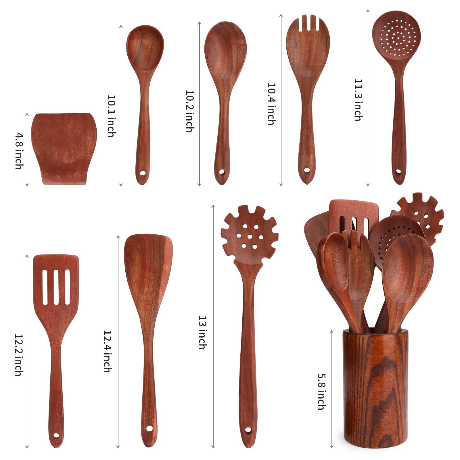 Kitchen Utensils Set,16 Pcs,Wooden Spoons for Cooking, Natural Teak Nonstick Spatula with Spoon Rest, Comfort Grip,Premium Quality House Warm Sweet Gifts