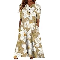 Womens Nightgown Short Sleeve House Dress with Pockets-Floral Print Mumu Dress Sundresses for Women Casual Beach