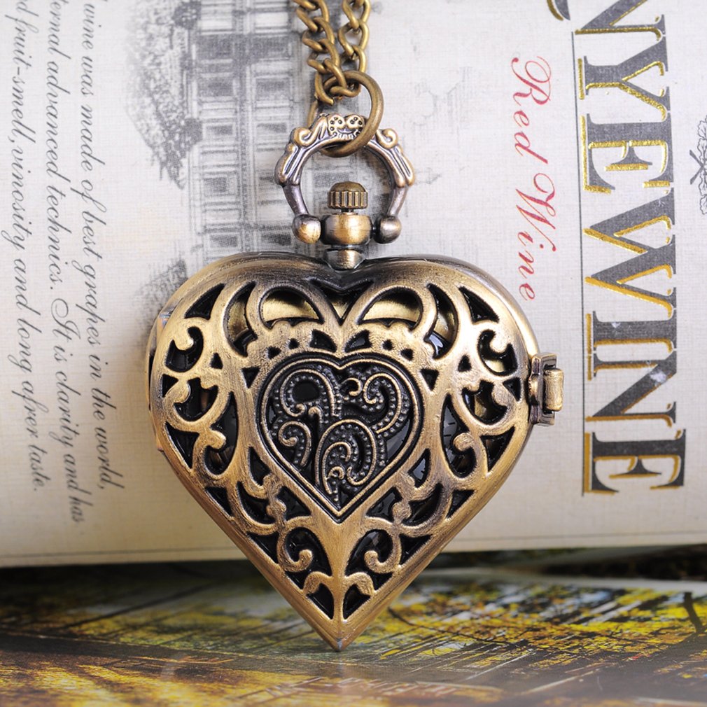 Souarts Antique Bronze Color Hollow Heart Shape Pocket Watch (1)