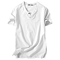 Men's Casual Basic Cotton Linen T Shirts V Neck Summer Lightweight Short Sleeve Solid Beach Tops