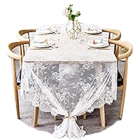60x120 Inch Gorgeous White Lace Tablecloth Overlay Rose Vintage Embroidered, Romantic Boho Wedding Reception Table Decor, Baby & Bridal Shower Décor, Elegant Chic Outdoor Tea Party Tablecover