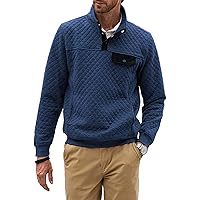 JMIERR Men's Quilted Sweatshirt Casual Long Sleeve Outdoor Stand Collar Button Pullover Sweatshirts