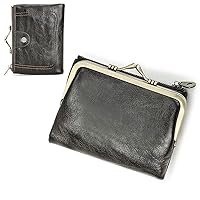 Womens Kiss Lock Wallet Leather Small Zipper Coin Pocket for Womens Vintage Bifold Rfid Purse Card Holder with Photo Window