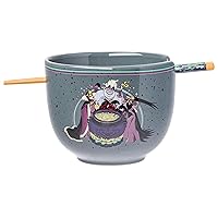 Silver Buffalo Disney Villains Featuring Ursula, Evil Queen, and Yzma Cooking Up Trouble Ceramic Ramen Noodle Rice Bowl with Chopsticks, Microwave Safe, 20 Ounces
