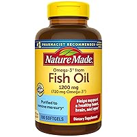 Nature Made Omega 3 Fish Oil 1200 mg, Fish Oil Supplements as Ethyl Esters, Omega 3 Fish Oil for Healthy Heart, Brain and Eyes Support, One Per Day, Omega 3 Supplement with 100 Softgels