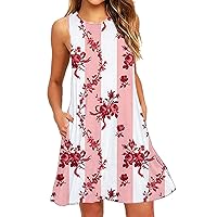 Women's Beach Dresses Summer Casual Floral Sleeveless Cute Flowy Dress Vacation Loose Tiered Ruffle Sundresses Trendy