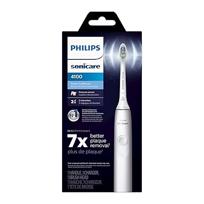 PHILIPS Sonicare 4100 Power Toothbrush, Rechargeable Electric Toothbrush with Pressure Sensor, White HX3681/23