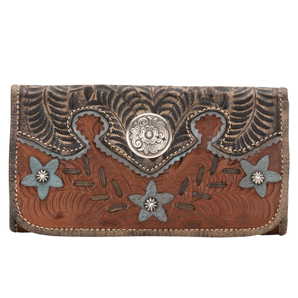 American West Desert Wildflower Ladies' Tri-Fold Leather Wallet