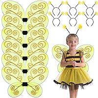 6 Set Bee Wings with Antenna Headband for Kids Halloween Costumes Accessories Bee Wings Yellow Bee Wings Dress up Cosplay Party Favors for Women and Kids