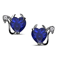 Gothic Vampire Bat .925 Sterling Silver 14k Black Gold Plated CZ Blue Sapphire Stud Earrings Fashion Jewelry for Women, Best Gift for Wife Girlfriend at Christmas Birthday