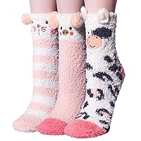 YSense 2-3 Pairs Womens Fuzzy Socks Warm Winter Cozy Fluffy Socks Cute Animal Slipper Socks