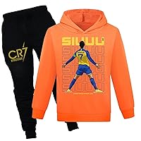 Kids Football Star Printed Sweatshirt Outfit-Pullover Hoodies and Sweatpants Set Classic 2 Pieces Tracksuit for Youth