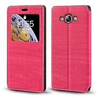 Samsung Galaxy E7 Case, Luxury Wood Grain Leather Case with Card Slot Notification Window Protective Magnetic Flip Cover for Samsung Galaxy E7 (Rose)