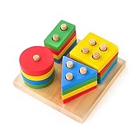 Montessori Toys for 1 to 3 Year Old Boys, Girls & Toddlers - Wooden Shape Sorter & Stacking Toys for Toddlers - Developmental, Learning & Educational Toys, Color Recognition Stacker, Baby Puzzles Gift