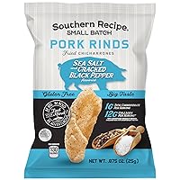 Small Batch Pork Rinds | Sea Salt & Black Pepper Chicharrones | Keto Friendly & Low Carb | 0.87oz Snack Bag (Pack of 21)